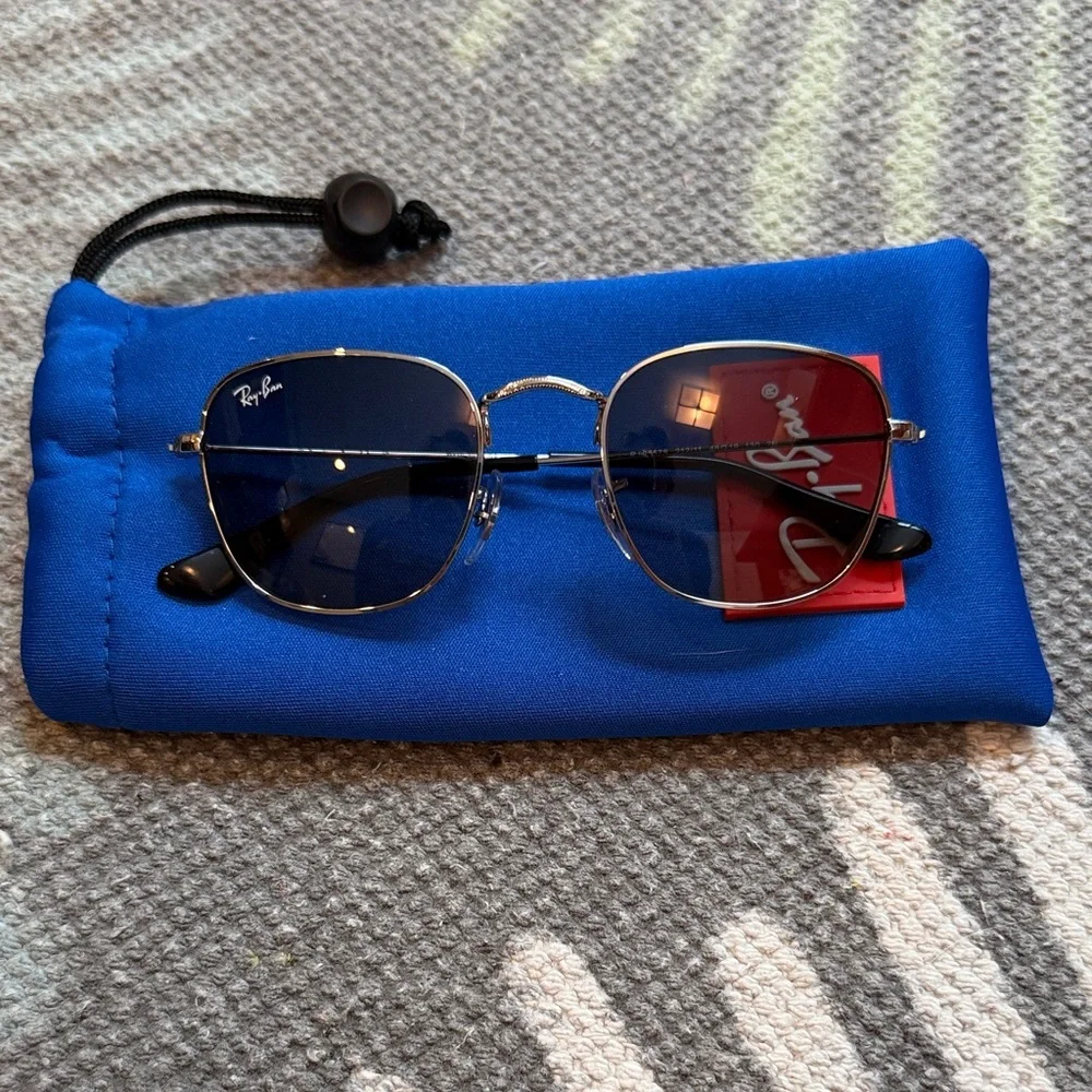 Ray-Ban Silver Frame Kids Frank Sunglasses with Blue Lenses
